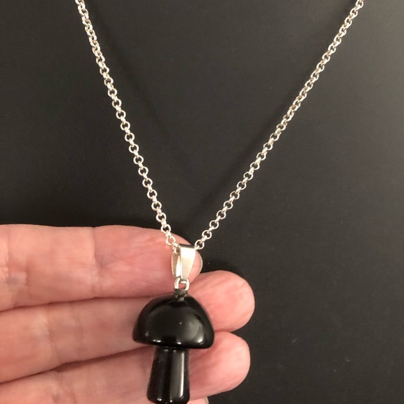COPY - Black Obsidian Mushroom Necklace - Picture 2 of 4